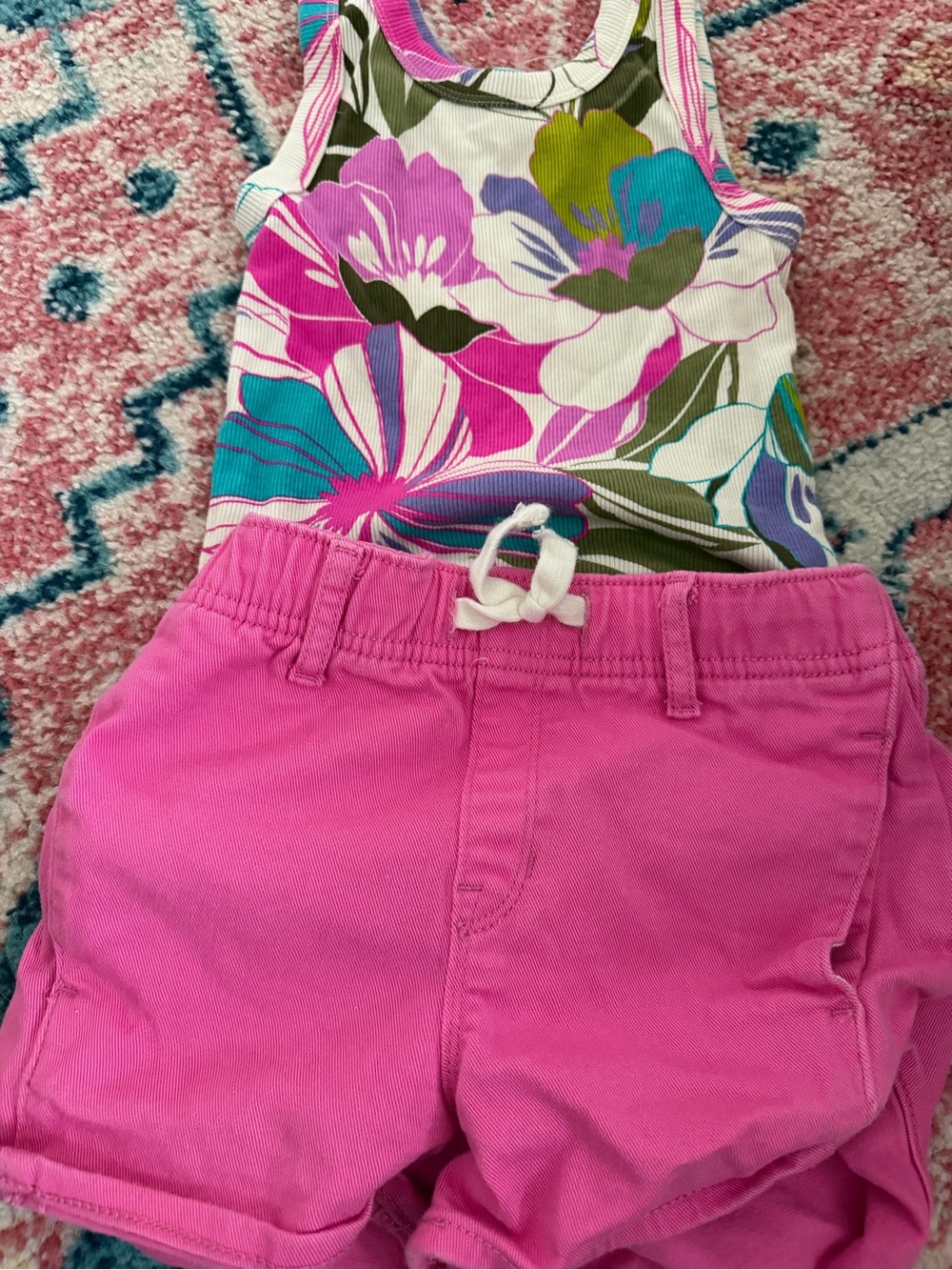 GAP Bright Pink Girls Drawstring Shorts and Printed tank top